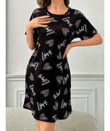 Woman&#39;s Black with Heart &amp; Letter Print Loose Fit Nightgown - Size: XL (... - £7.64 GBP