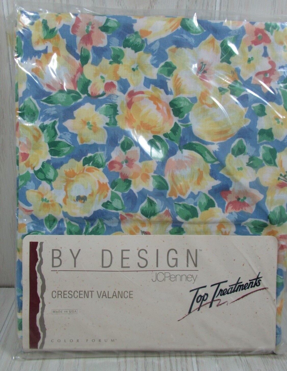 JC Penney By Design Vintage Crescent  valance 88x13 Festival blue yellow flowers - $13.50