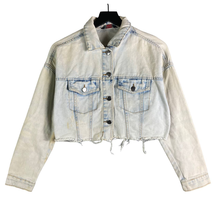 Denim Jacket Womens Cropped Size Small Light Wash Trucker Crop Top Jean Jeans - £15.58 GBP