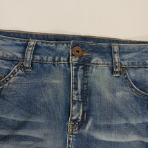 One 5 One MS20270Z Women's Blue Pencil Stretch Denim Slit Skirt Pockets Size L image 9