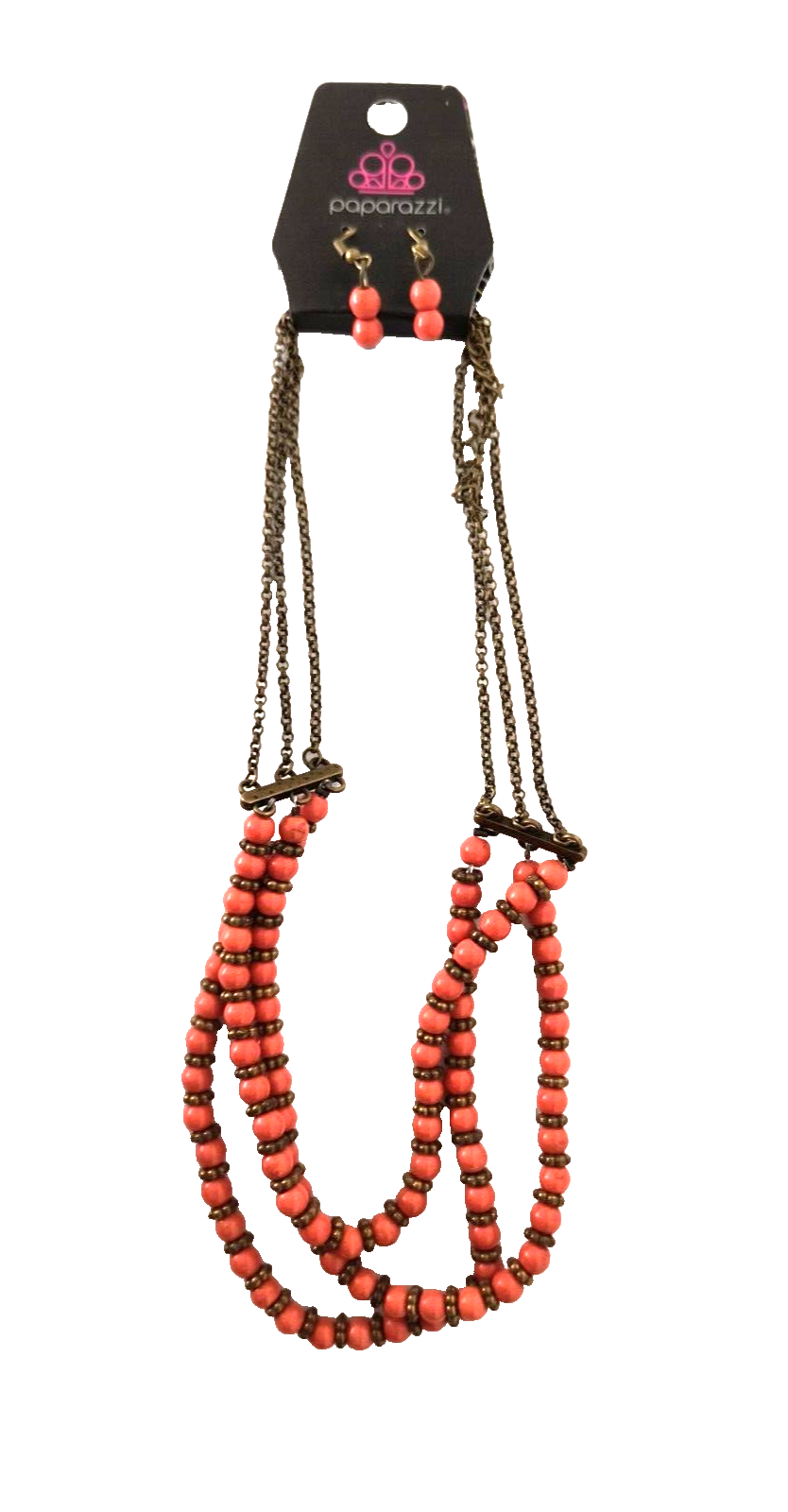 Paparazzi Necklace and Earring Set Coral Beads Bronze Color Spacers and Chains - £5.93 GBP