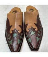 CHARLIE 1 HORSE by Lucheese Western Mules Brown Aqua Leather Women&#39;s Size 6 - $87.95