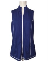Quacker Factory Rhinestone Full Zip Vest Size S Blue Jersey Knit Stretch Stitch - £13.28 GBP