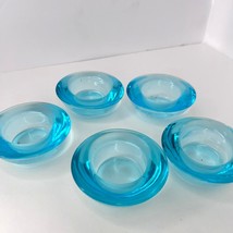 Five Crate &amp; Barrel Light Aqua Blue Clear Glass Tea Light Holders 3&quot; - £27.33 GBP