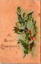 A Merry Chirstmas Holly Branch Gilt Text 1908 Postcard - £3.09 GBP