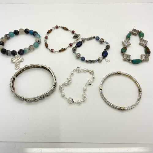 Primary image for 7 bracelets various  Women Set stones, silver trinkets fashion jewelry