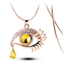 Fashion Magic Eye Crystal Tear Drop Eyelashes Necklace Long Sweater Chain - £11.76 GBP+