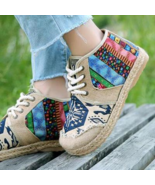 Sustainable Eco Friendly Embroidered Cotton Canvas Lace-Up Shoes - $49.00