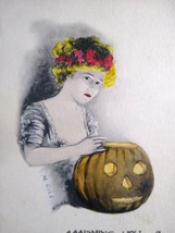 Halloween Postcard May L. Farini Hand Tinted Victorian Lady JOL Pumpkin M Cole - £229.06 GBP