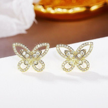 1.40Ct Round Cut CZ Moissanite Butterfly Stud Earrings 14K Yellow Gold Plated - £90.19 GBP