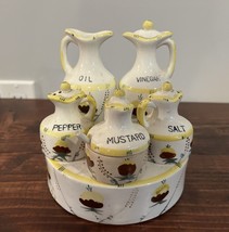 Vintage Condiment Oil Lazy Suzan Set Flower Ceramic Kitchen Hand Painted... - $29.69