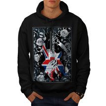 Wellcoda Bass Guitar Rose Flag Mens Hoodie, Black Casual Hooded Sweatshirt - £25.87 GBP+