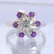 Purple Burma Amethyst Rounds 925 Silver Ladies Ring Size 8 Pinwheel Design 188 - £64.70 GBP