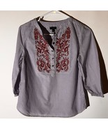 Talbots Striped Popover Blouse – Embroidered Front, Size Medium - $458.07 MXN