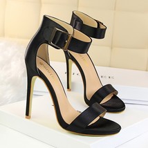 Silk Heels Sandals Women Shoes Buckle Strip Sandal Sexy Black Size 42 43 Satin E - £46.42 GBP