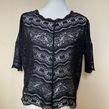 FREE PEOPLE Elegant  Lace Blouse oversized sleeves Black feminine sheer popover - £19.41 GBP