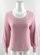 Talbots Sweater Sz M Petite Pink White Long Balloon Sleeve Pullover Cott... - $39.60