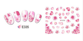 Nail Art 3D Decal Stickers Pink Roses Rose Petals Flowers Rose Petal Hearts E335 - £2.51 GBP
