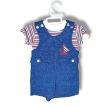 Vintage Stantogs Healthtex Denim Romper Overall Shorts Shirt Nautical 12m - £17.01 GBP