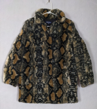 Democracy Womens Jungle Print Coat Faux Fur Size S Polyester Brown - £38.11 GBP