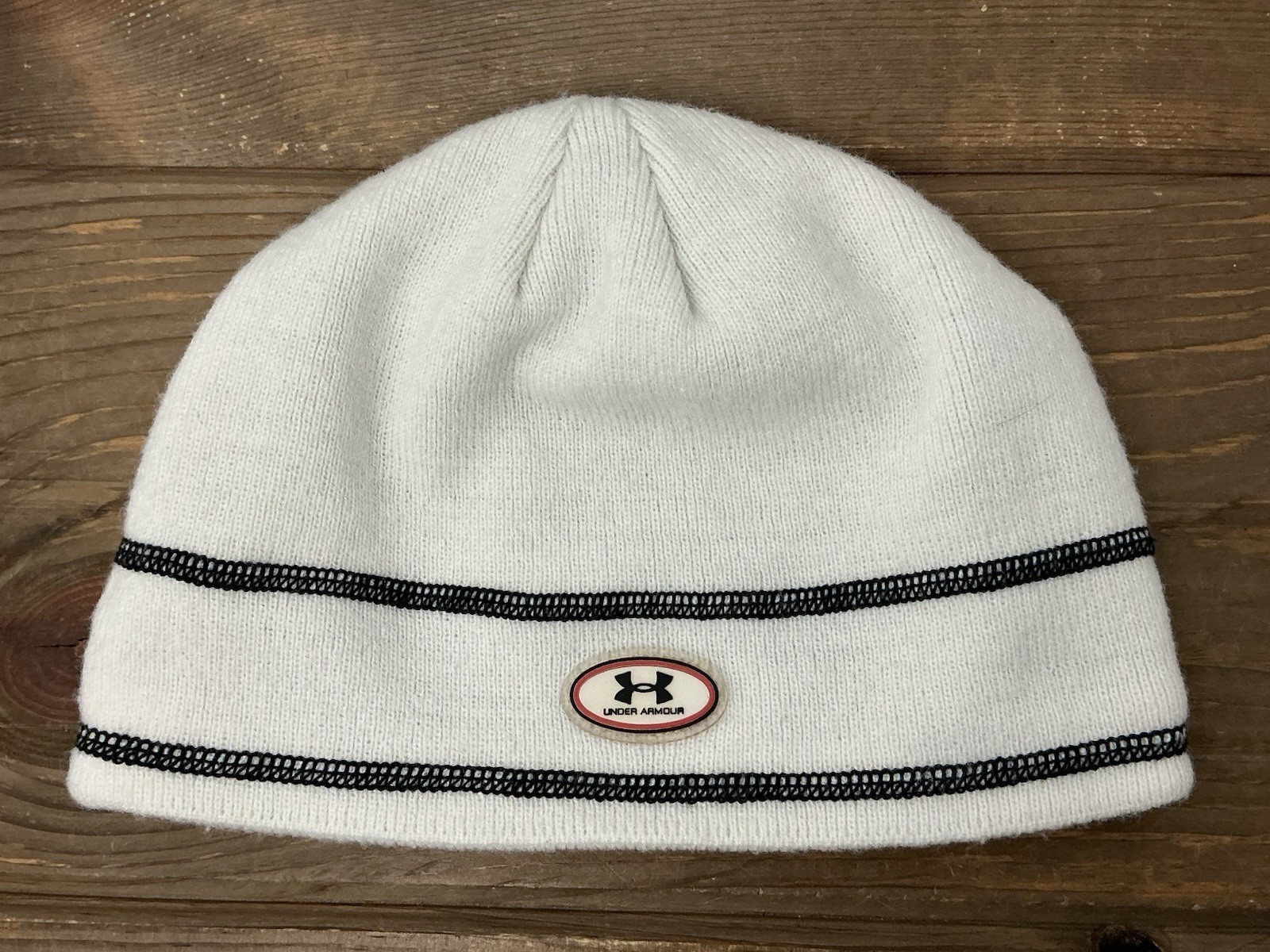 Under Armour Hat Knit Beanie White Knit With Black Stitching Size Large EUC - $21.73