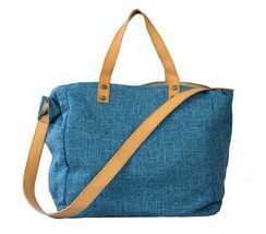 Canvas Handbag Leather Handles &amp; Shoulder Strap Made In Italy Blue - $39.00