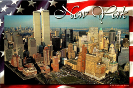 Postcard Aerial View of World Trade Center, New York City - American Flag  (C) - £3.83 GBP