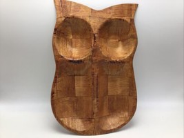 Owl Shape Tray Serving Platter Plate Woven Wood Dish Figural 12&quot; Vintage... - £25.42 GBP