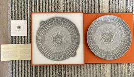Hermes Mosaique au 24 Cake Plates 21 CM Set Of 2 Platinum Silver Porcelain - £533.88 GBP