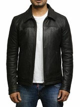 Leather Jacket Men Motorcycle Biker S Real Black Vintage Retro Slim Fit Mens 57 - £83.38 GBP