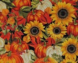 Cotton Fall Leaves Pumpkins Harvest Floral Metallic Fabric Print by Yard... - £12.54 GBP