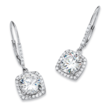 ROUND CZ HALO DROP EARRINGS PLATINUM STERLING SILVER - $99.99