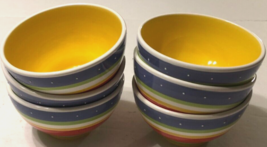 $25 Blackhawk Network Rainbow Stripes Yellow Red Cereal Soup Ceramic Bowl Set 6 - £20.86 GBP