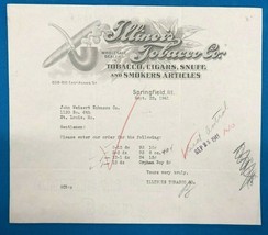 ILLINOIS TOBACCO COMPANY vintage Sept. 22,  1941 invoice on company lett... - £10.24 GBP