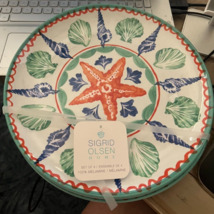 Set Of 8 Sigrid Olsen Melamine Starfish Seashells Dinner Plates Nautical... - $49.49