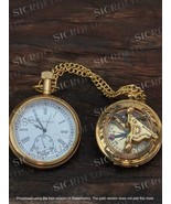 Montre de poche Elgin en laiton et boussole à cadran solaire en laiton c... - $45.16