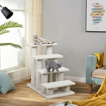 4-Step Pet Stairs 24-Inch Cat Tree Scratching Post Carpeted Ladder Ramp Climber - £51.48 GBP