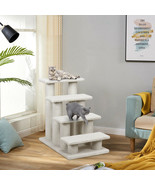 4-Step Pet Stairs 24-Inch Cat Tree Scratching Post Carpeted Ladder Ramp ... - £50.66 GBP