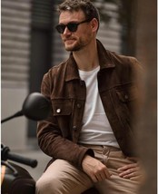 Mens Brown Suede Leather Jacket Shirt Lambskin Suede Mens Leather Jacket... - £111.85 GBP+