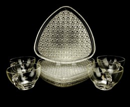 Indiana Glass Snack Set, 4 Plates/4Cups, Daisy &amp; Button Pattern, Original Box - £39.12 GBP