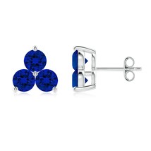 ANGARA Lab-Grown 1.98 Ct Blue Sapphire Three Stone Stud Earrings in 14K Gold - £606.67 GBP