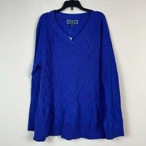 Karen Scott Womens L Bright Blue V Neck Cable Knit Long Sleeve Sweater NWT E28 - £18.00 GBP