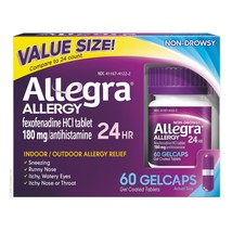Allegra Adult 24HR Gelcaps (60 Ct, 180 mg), Allergy Relief.. - £39.56 GBP