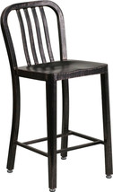 Mid-Century Black Antiqued Gold &#39;Navy&#39; Counter Stool 24&quot; Patio Chair Commercial - £141.74 GBP