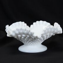 Fenton White Milk Glass English Hobnail Ruffled Candy Bowl 8-1/8" Wide  ... - $18.61