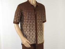 Men Silversilk 2pc walking leisure suit Italian woven knits 3115 Brown Beige image 3