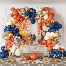 176 Pcs Fall Balloon Garland Arch Kit, Navy Royal Dark Blue Metallic Gold Orange - £21.65 GBP