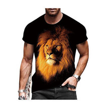 Lion T Shirt for Men   Crew Neck Short Sleeve Fashion Tee Orange Lion&#39;s ... - £15.97 GBP
