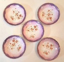 Porcelain Berry Bowl LOT Purple Red Flowers Gold Rim Bone China Prussia ... - $34.64