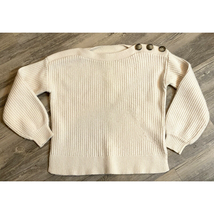 Madewell Sweater Balloon Sleeve Pullover Boat Neck Button Women&#39;s Size XS Cream - £10.40 GBP